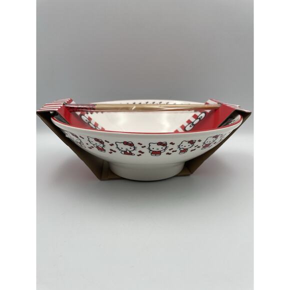 Hello Kitty Sanrio Red Bow Ceramic Bowl With Chopsticks New With Tags - Picture 3 of 9